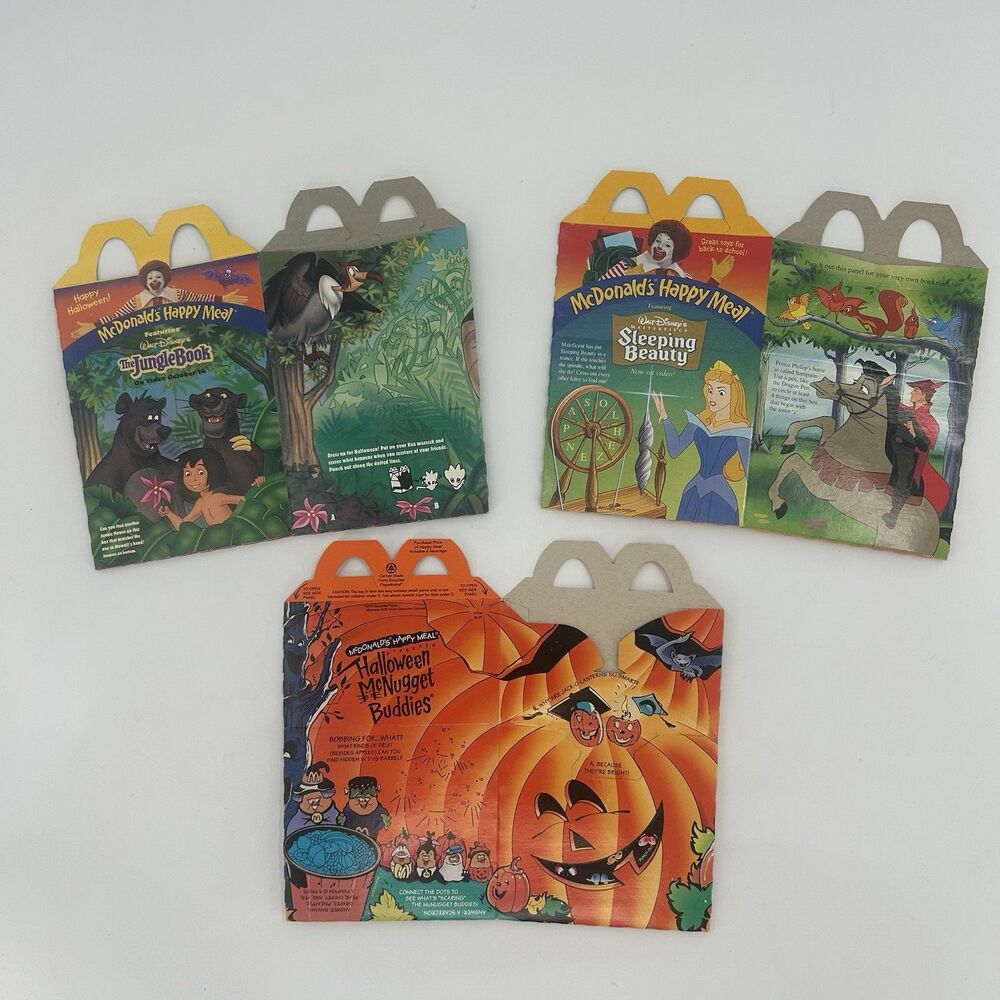 VTG 1933 McDonald's Halloween McNugget Buddies & 2 1997 Disney Happy Meal Boxes